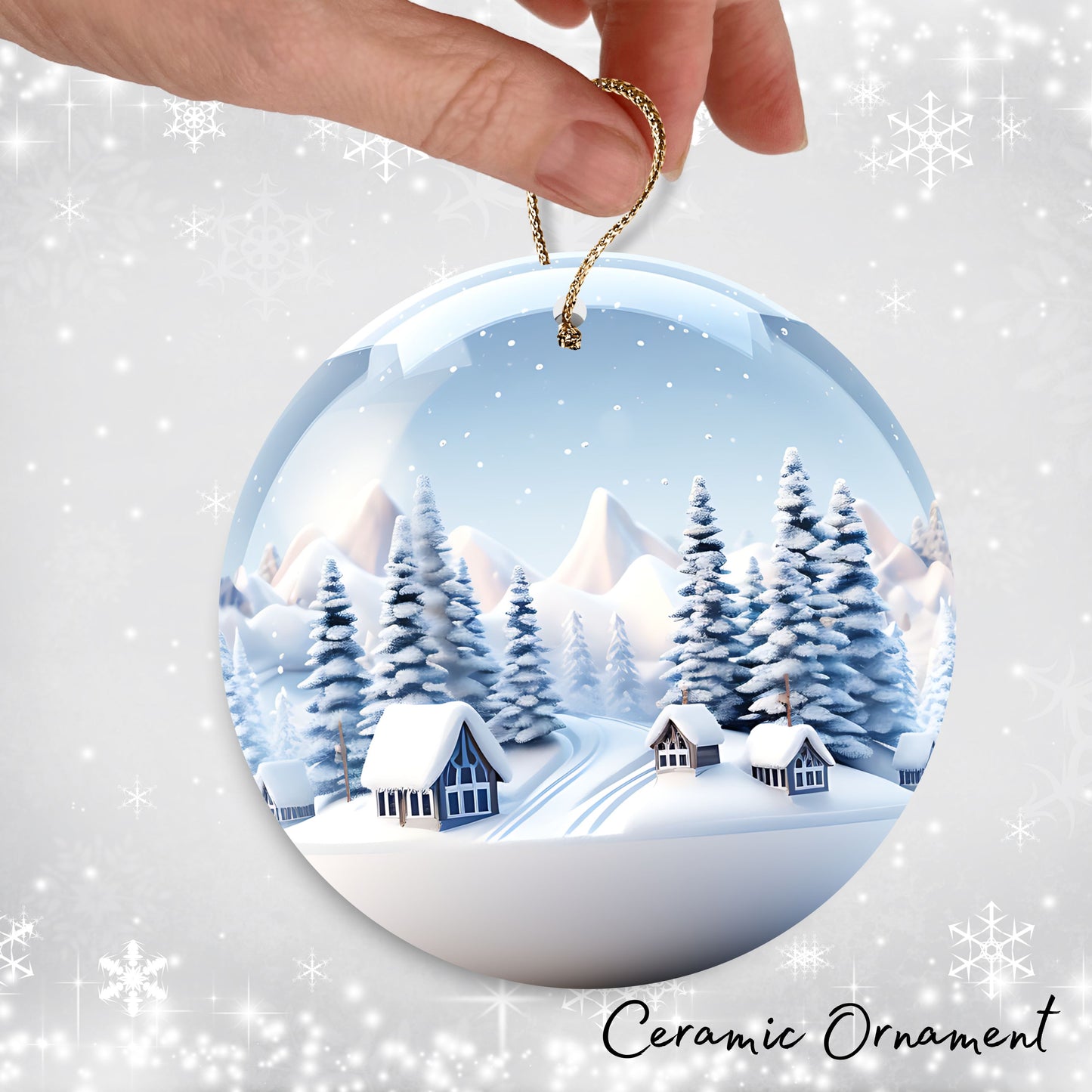 Snowy Landscape Globe Ceramic Ornament 48-22