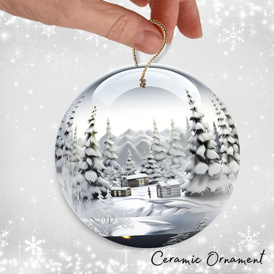 Snowy Landscape Globe Ceramic Ornament 48-33