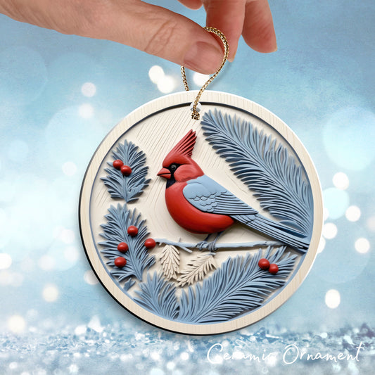 Steel Blue Cardinal Ceramic Ornament 40-14