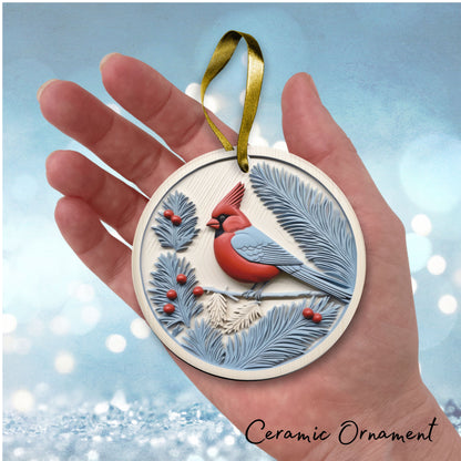 Steel Blue Cardinal Ceramic Ornament 40-14