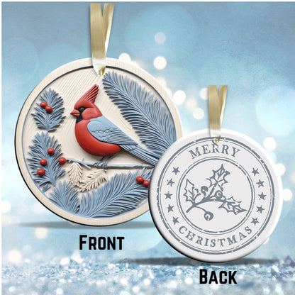 Steel Blue Cardinal Ceramic Ornament 40-14