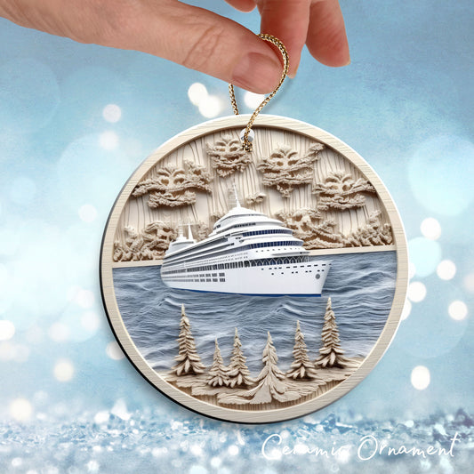 Steel Blue Cruise Ship Ceramic Ornament 40-11