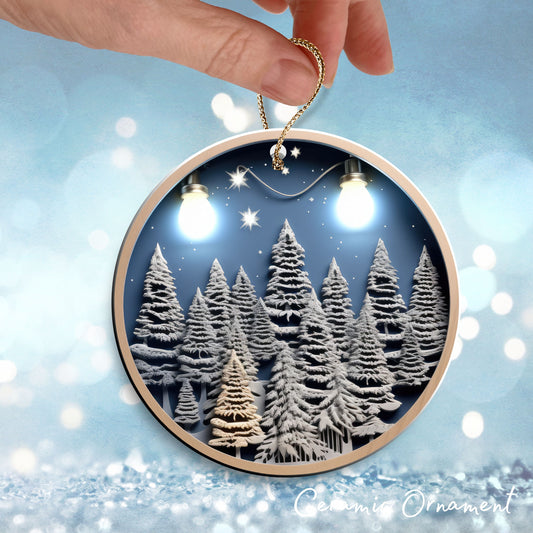 Steel Blue Forest Night Ceramic Ornament SET 40-08