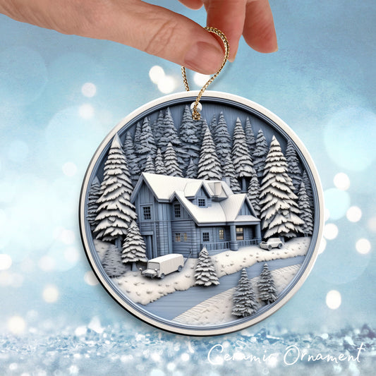 Steel Blue House Ceramic Ornament 40-20