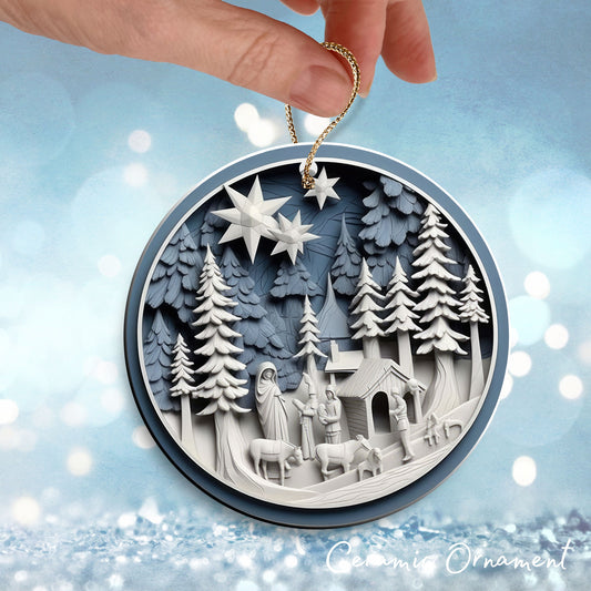 Steel Blue Nativity Ceramic Ornament 40-22