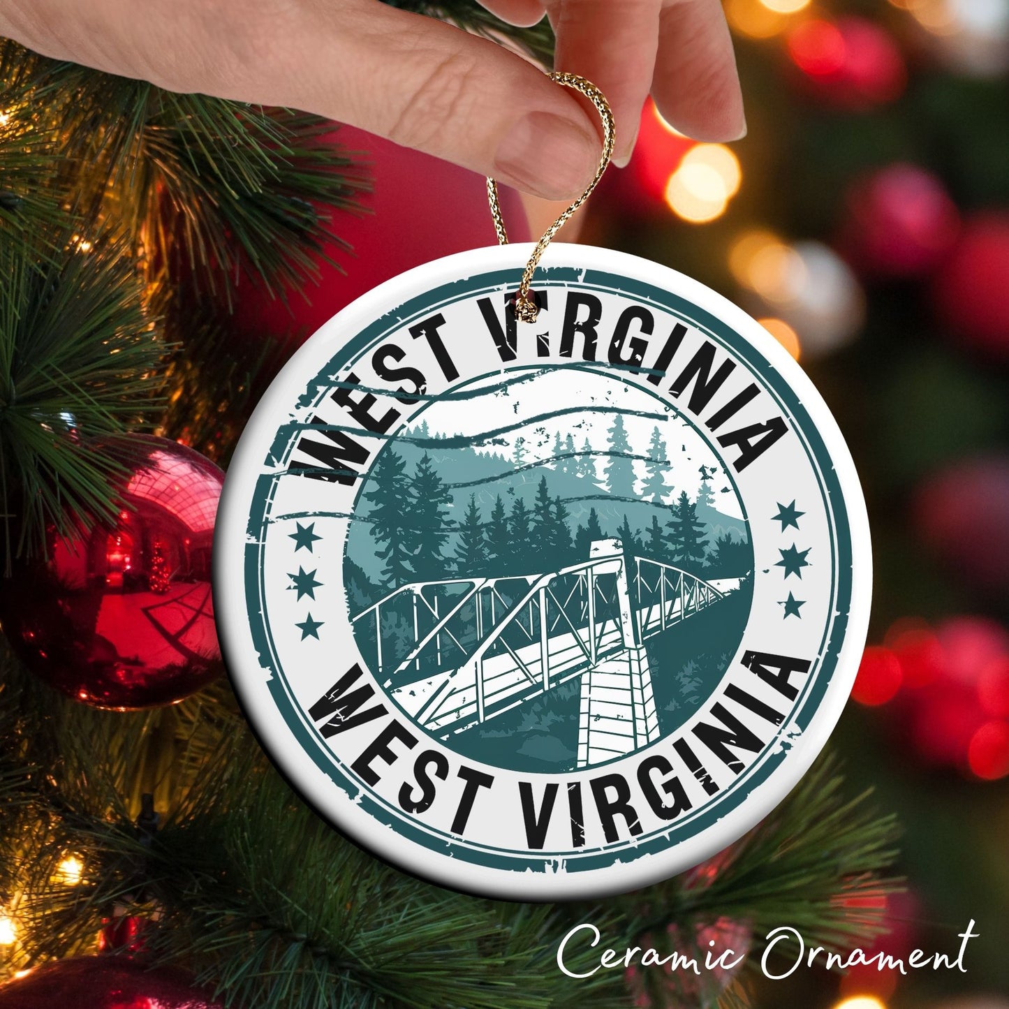 Personalized United States State of West Virginia Ceramic Ornament 66-WV