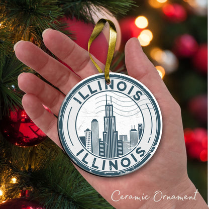 Illinois State Christmas Ornament - Personalized Ceramic  66-IL