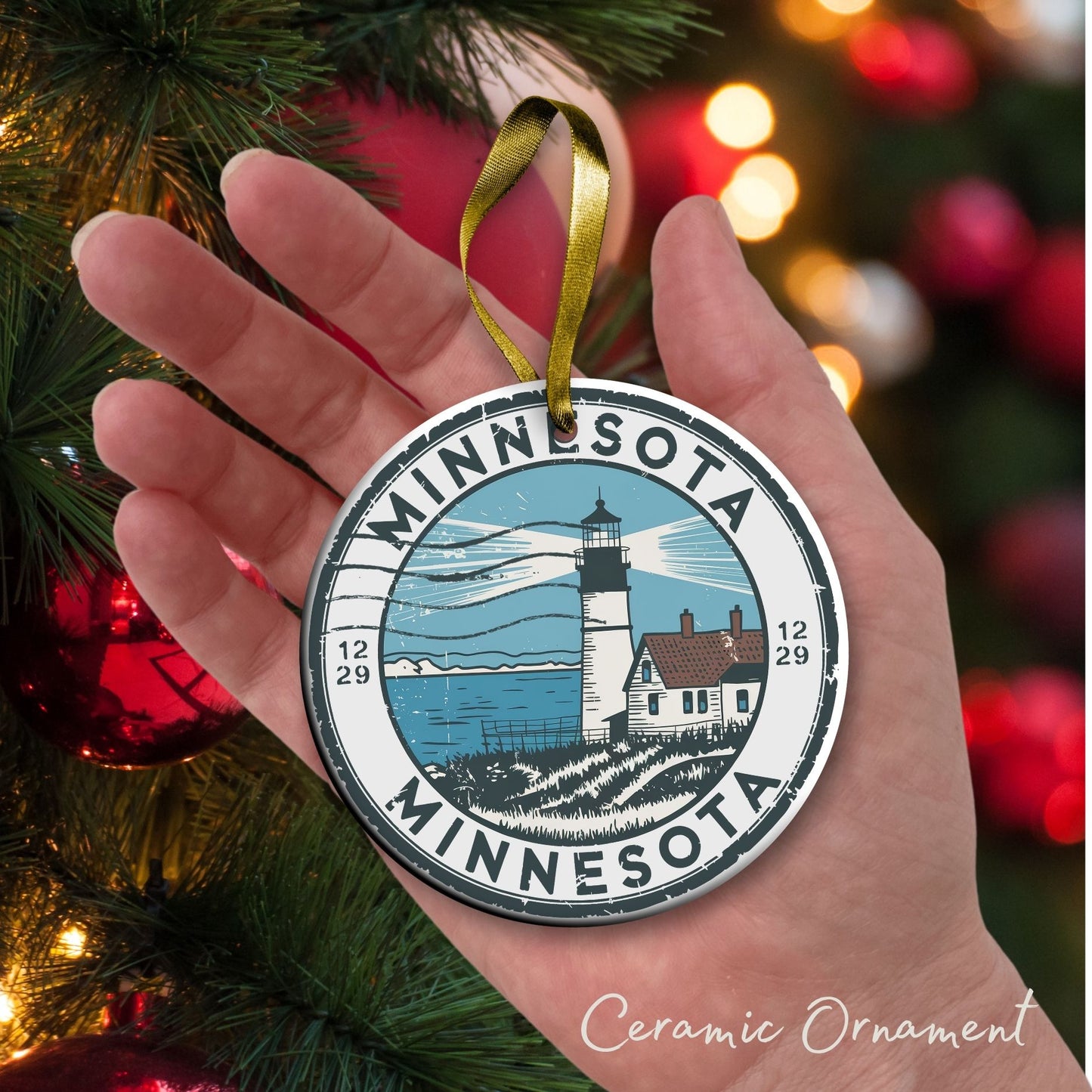 Minnesota State Christmas Ornament - Personalized Ceramic 66-MN