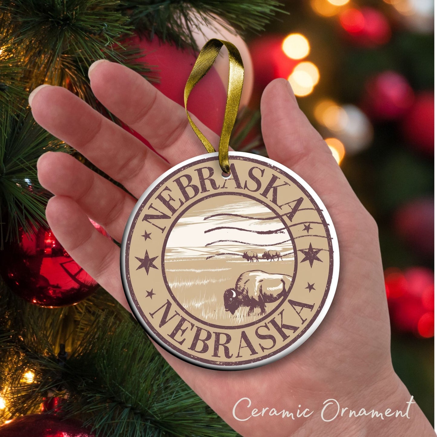 Nebraska State Christmas Ornament - Personalized Ceramic 66-NE