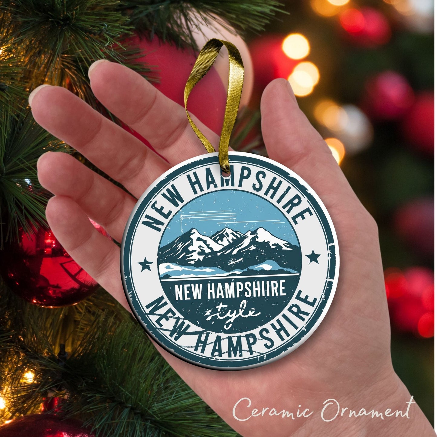 New Hamshire State Christmas Ornament - Personalized Ceramic 66-NH