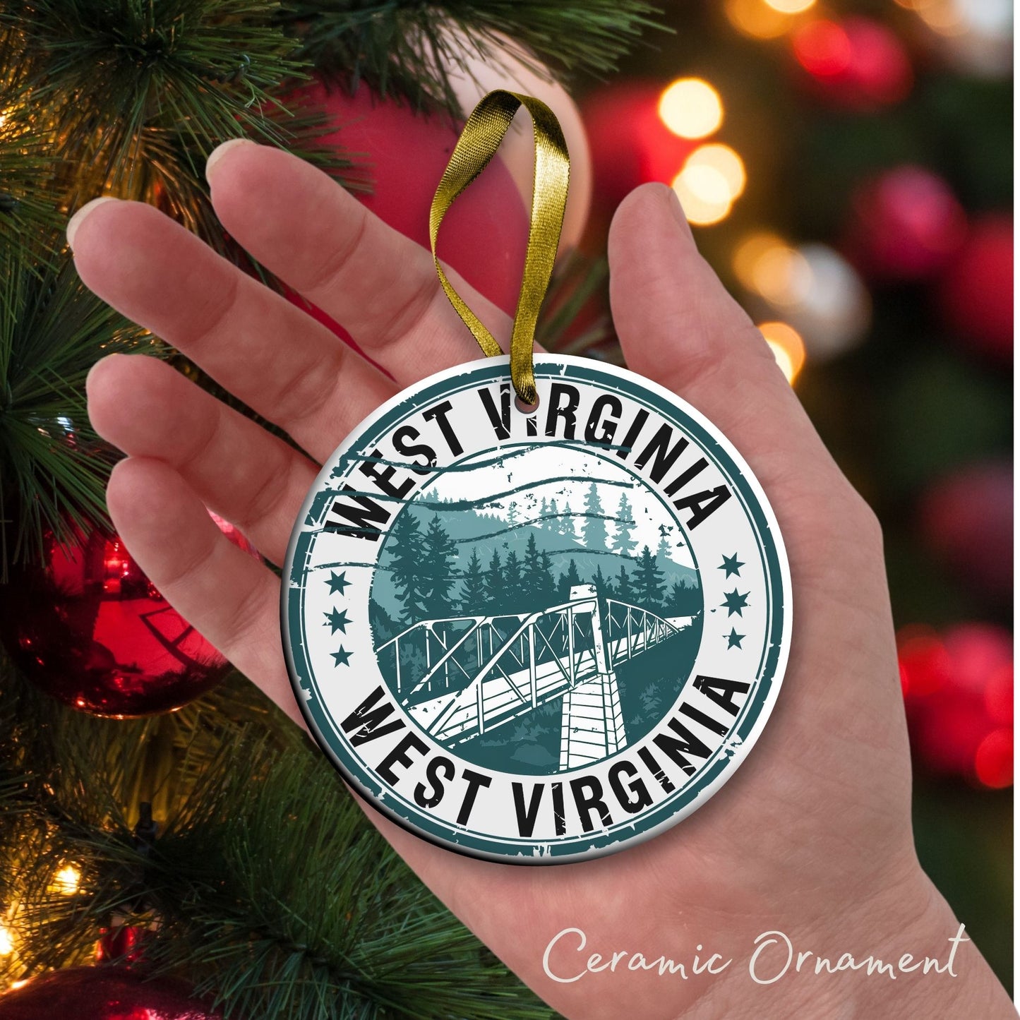 Personalized United States State of West Virginia Ceramic Ornament 66-WV