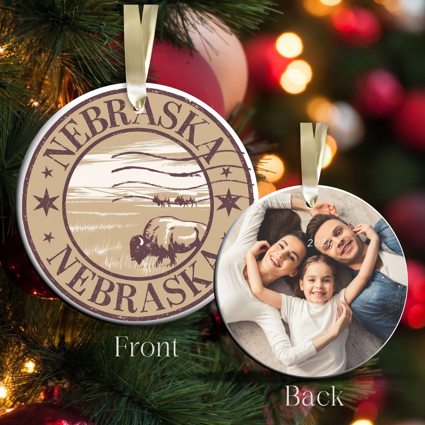 Nebraska State Christmas Ornament - Personalized Ceramic 66-NE