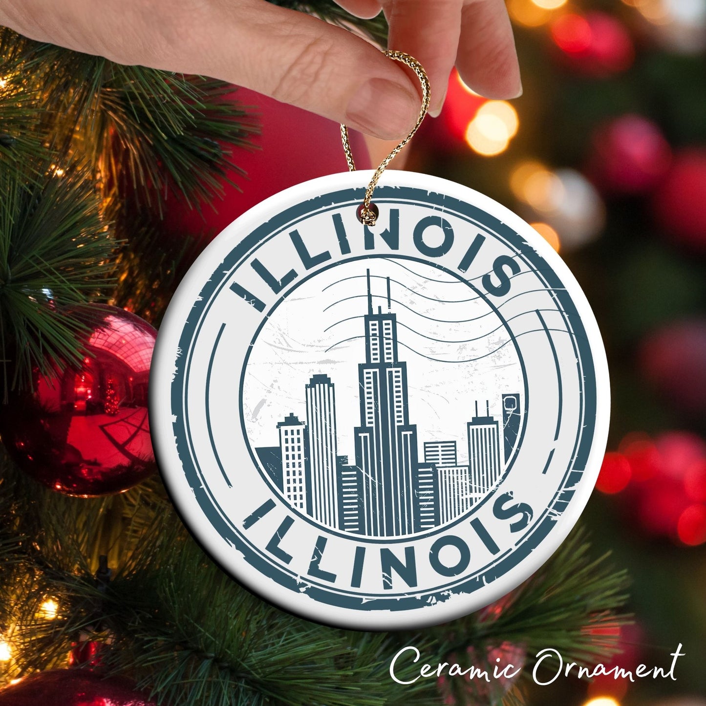 Illinois State Christmas Ornament - Personalized Ceramic  66-IL