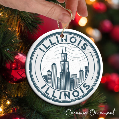 Illinois State Christmas Ornament - Personalized Ceramic  66-IL