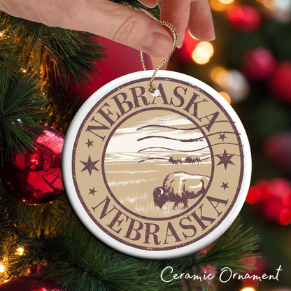 Nebraska State Christmas Ornament - Personalized Ceramic 66-NE