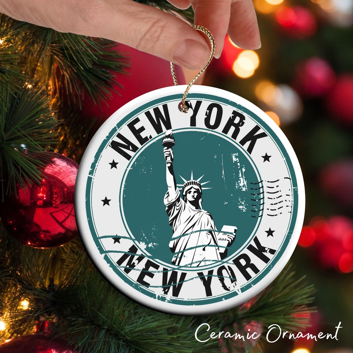 New York State Christmas Ornament - Personalized Ceramic 66-NY