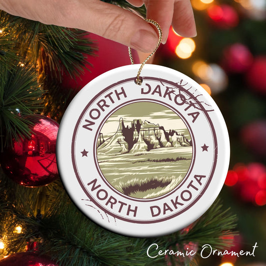 North Dakota State Christmas Ornament - Personalized Ceramic 66-ND