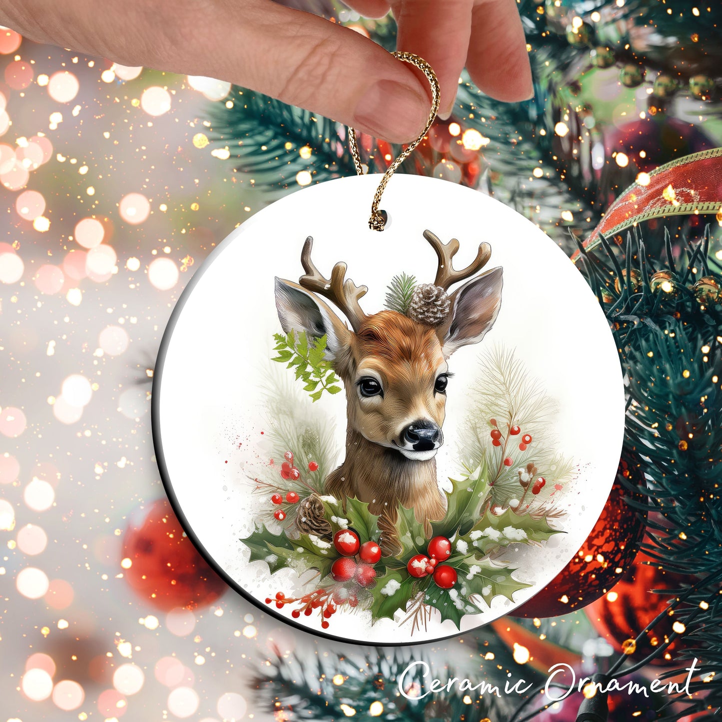 Watercolor Deer Ceramic Ornament Set 29-08