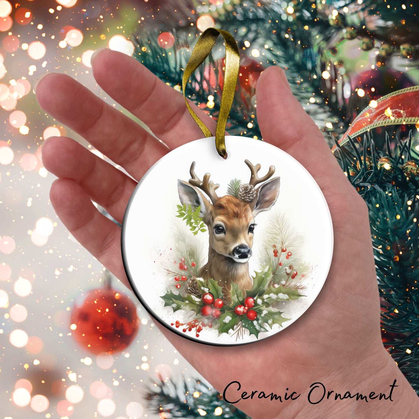 Watercolor Deer Ceramic Ornament Set 29-08