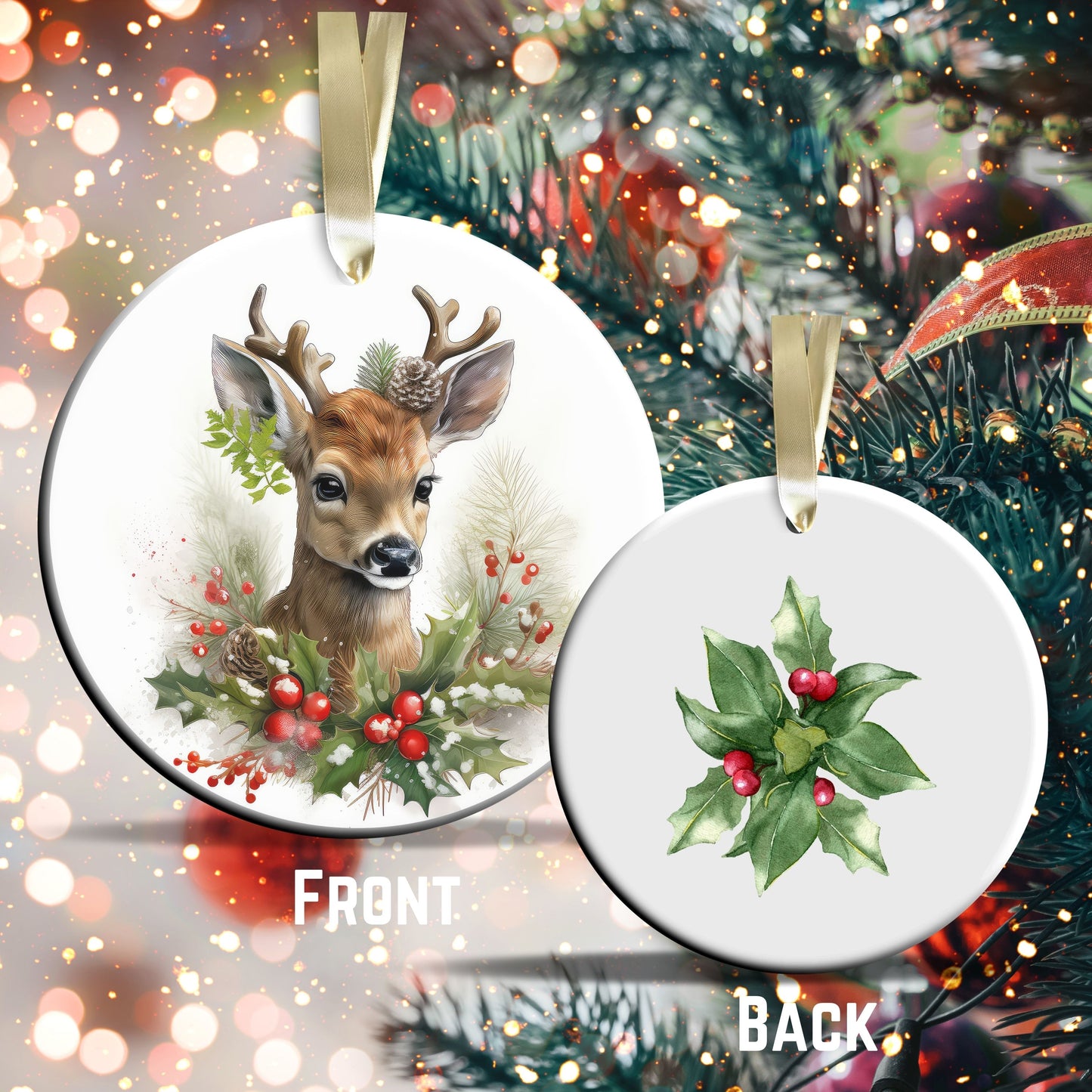 Watercolor Deer Ceramic Ornament Set 29-08