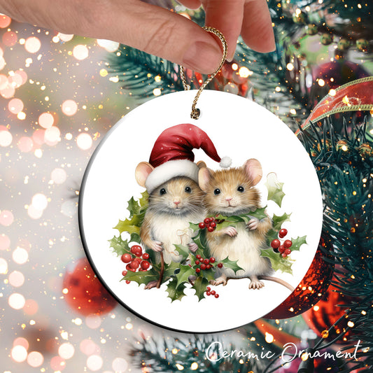 Watercolor Mice Ceramic Ornament Set 29-12