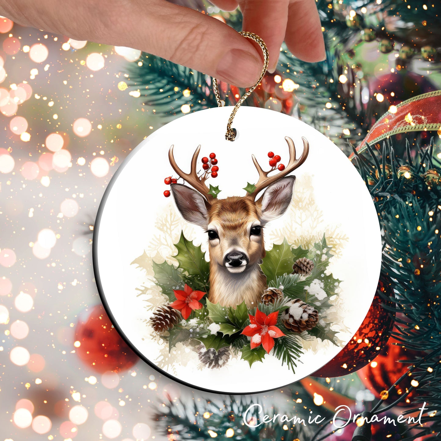 Watercolor Deer Ceramic Ornament Set 29-19