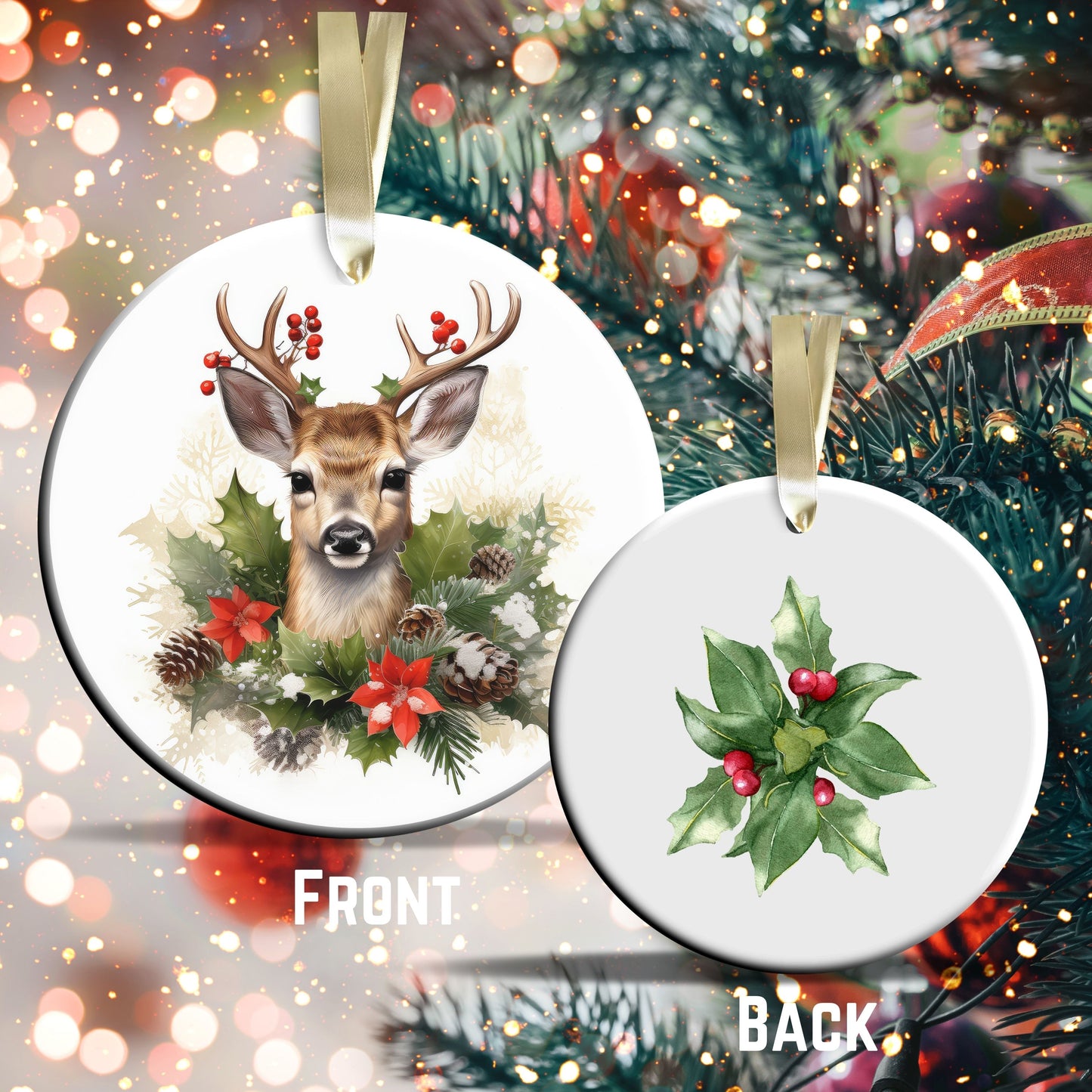 Watercolor Deer Ceramic Ornament Set 29-19