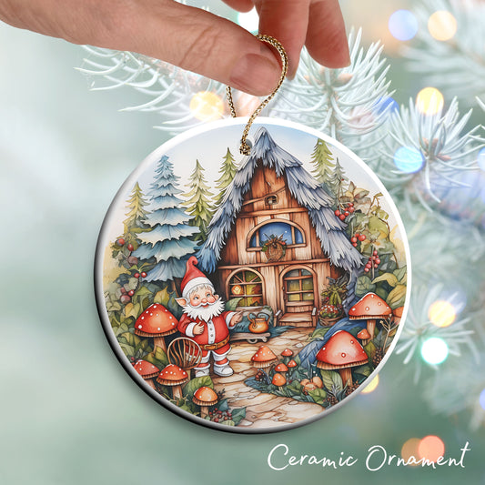 Whimsical Gnome Christmas Ceramic Ornament 70-01