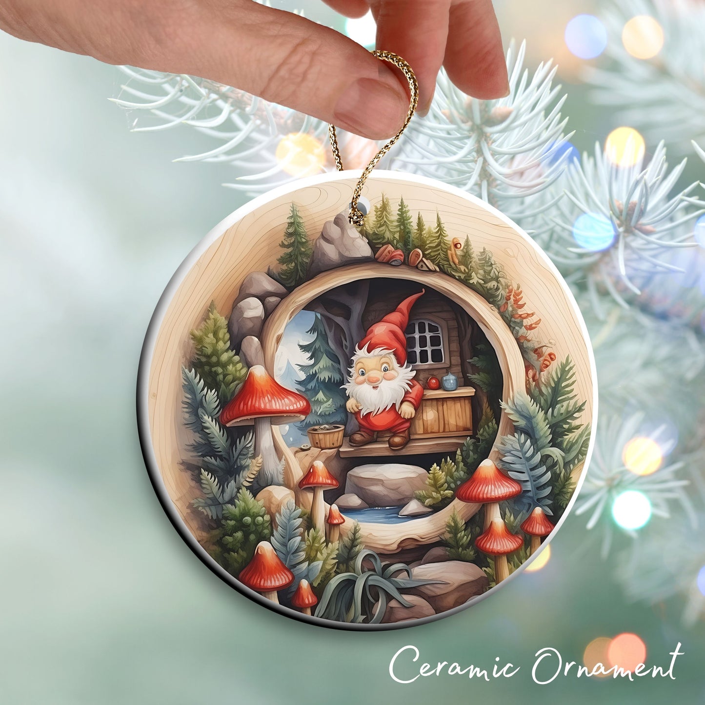 Whimsical Gnome Christmas Ceramic Ornament 70-10