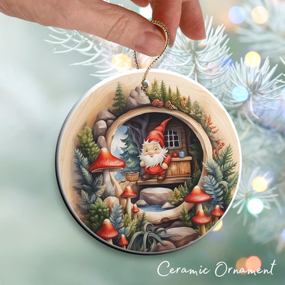 Whimsical Gnome Christmas Ceramic Ornament 70-10