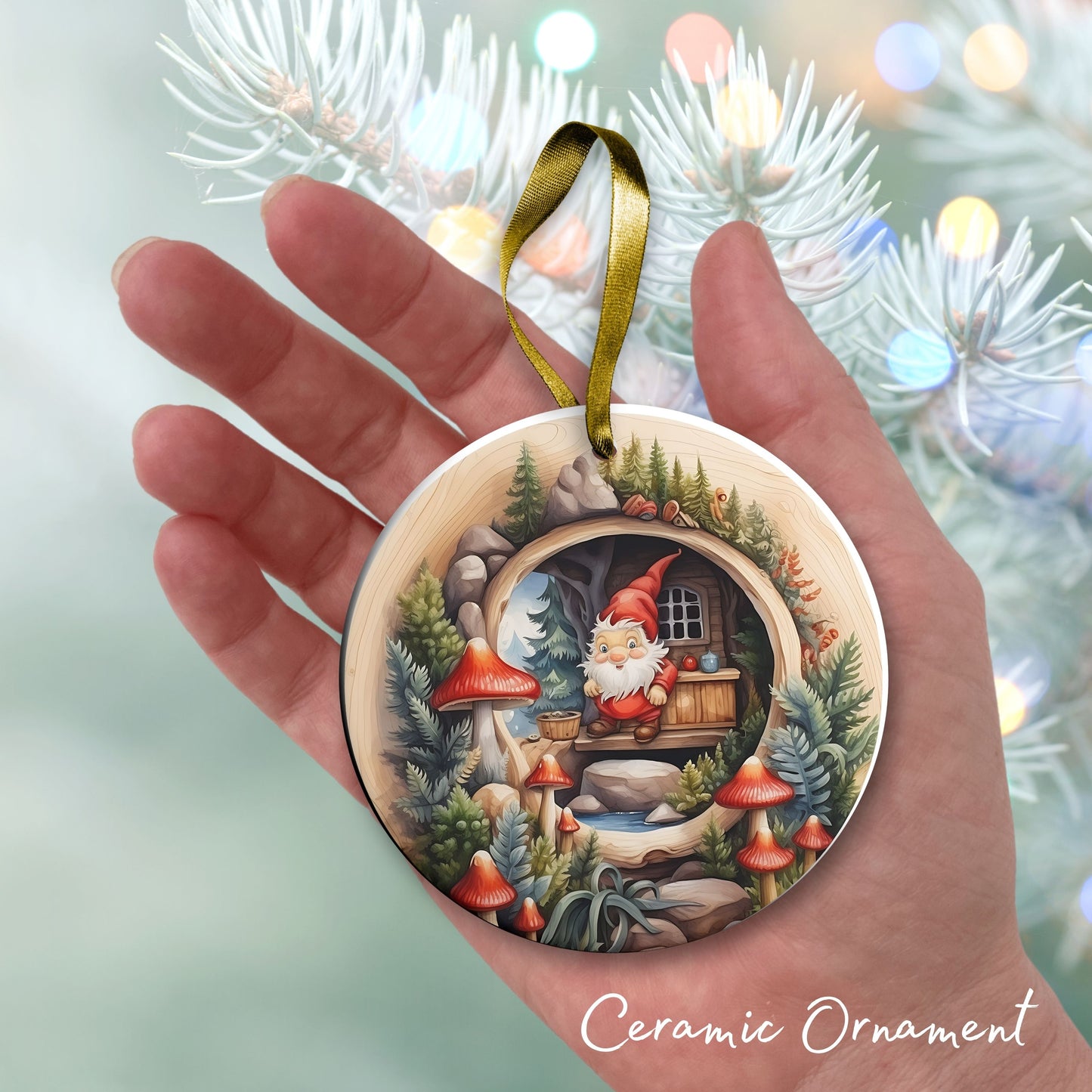 Whimsical Gnome Christmas Ceramic Ornament 70-10