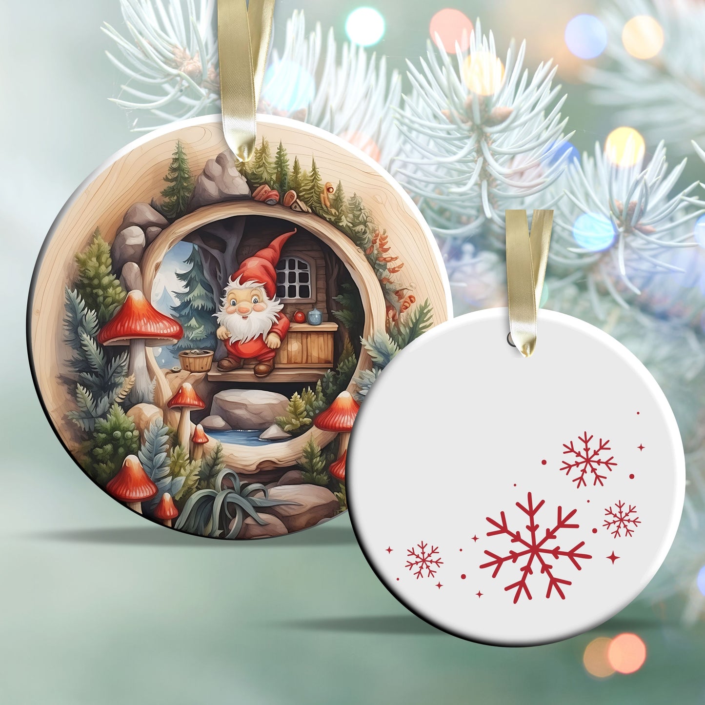 Whimsical Gnome Christmas Ceramic Ornament 70-10