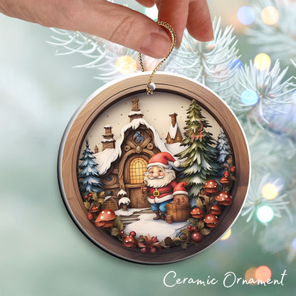 Whimsical Gnome Christmas Ceramic Ornament 70-12