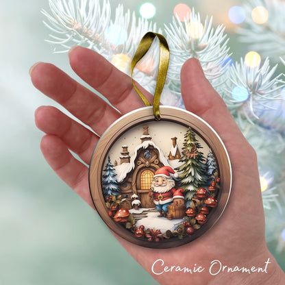 Whimsical Gnome Christmas Ceramic Ornament 70-12