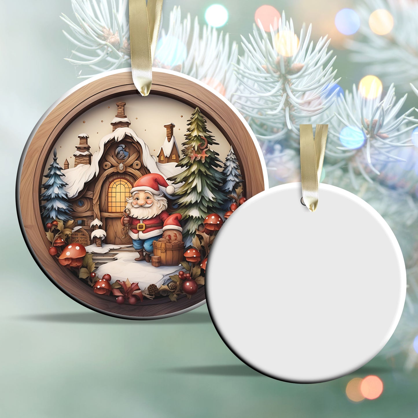 Whimsical Gnome Christmas Ceramic Ornament 70-12