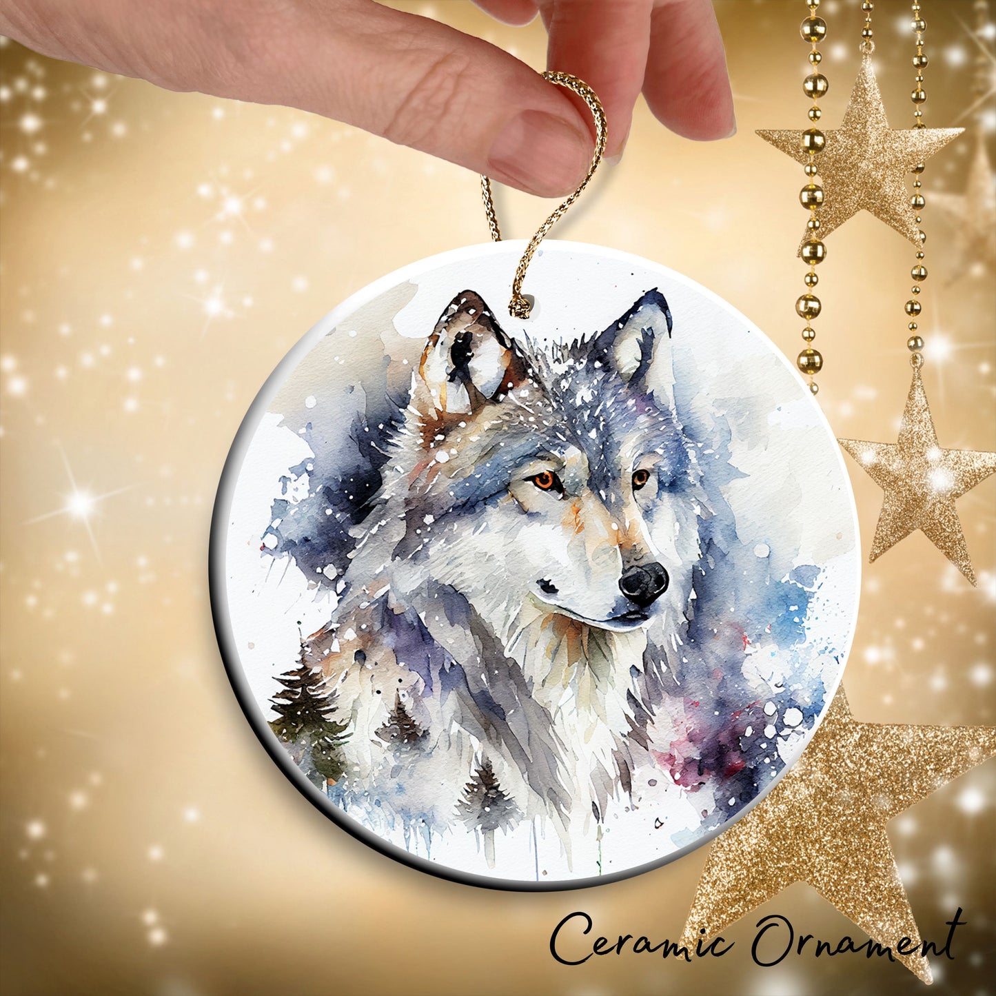 Winter Wolf Ceramic Ornament 31-03