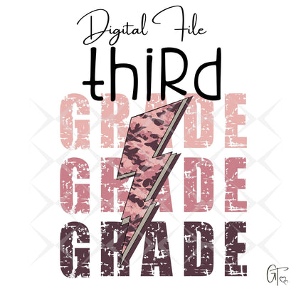 Camo Pink Lightening Bolt Back to School Digital File