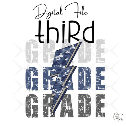 Camo Blue Lightening Bolt Back to School Digital File