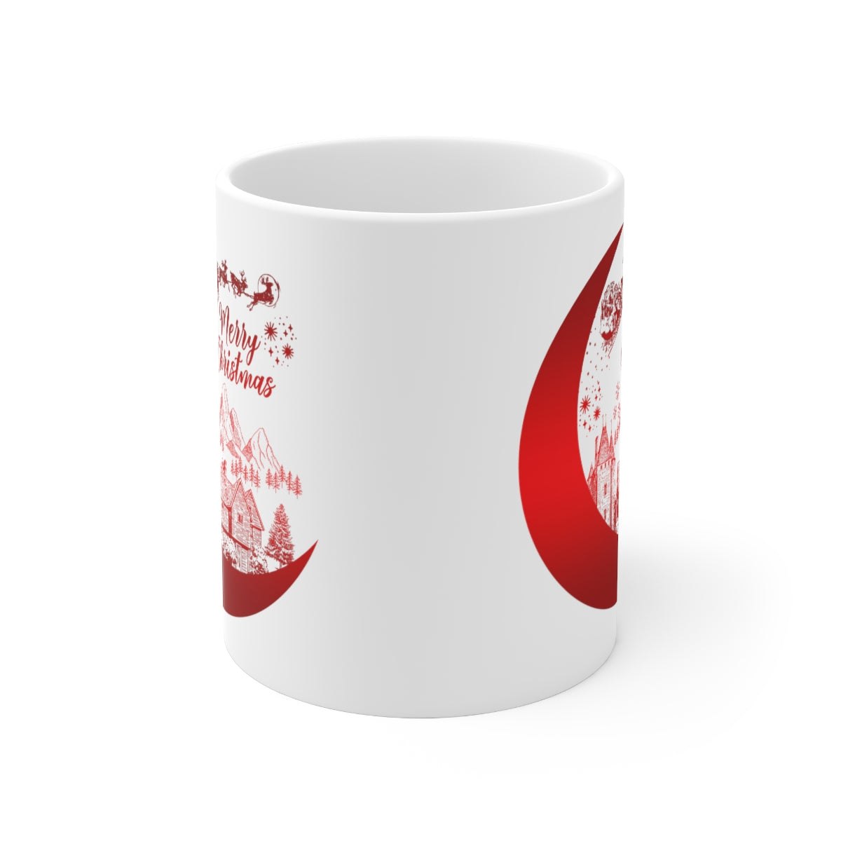 Red Merry Christmas with Santa's Sleigh Ceramic Mug