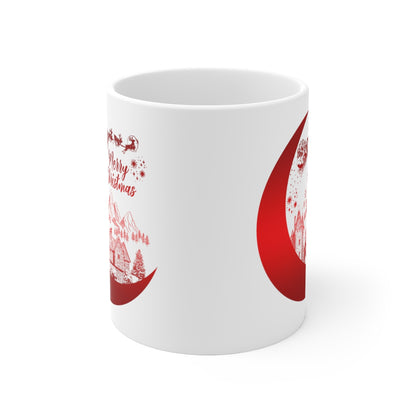 Red Merry Christmas with Santa's Sleigh Ceramic Mug