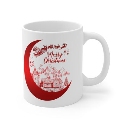 Red Merry Christmas with Santa's Sleigh Ceramic Mug