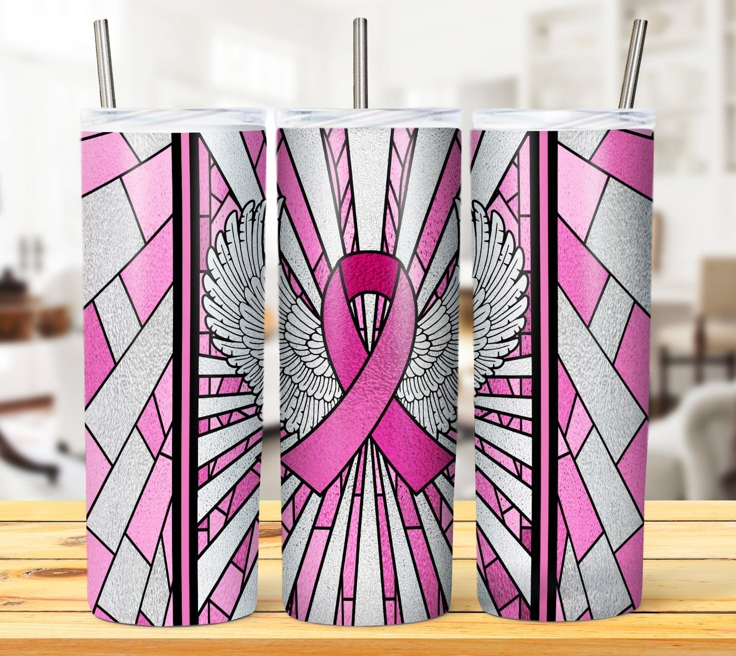 Breast Cancer Stained Glass Tumbler #6