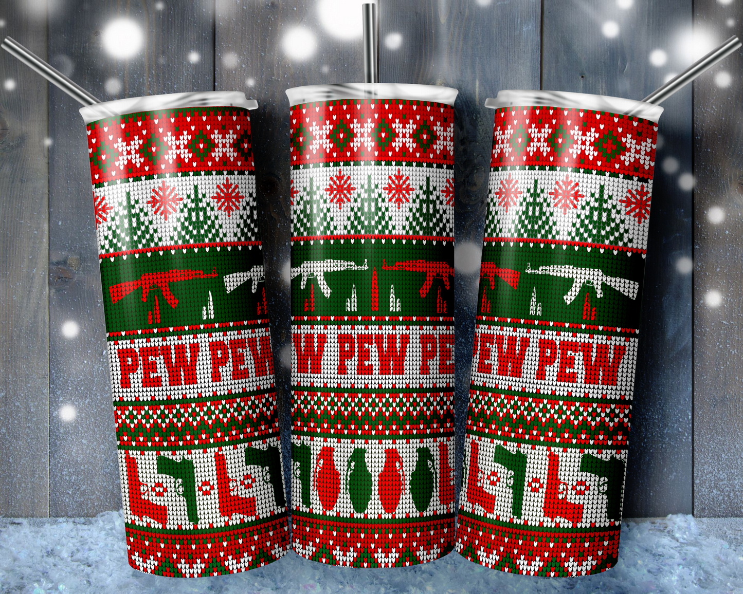 Ugly Christmas Sweater Pew Pew Tumbler