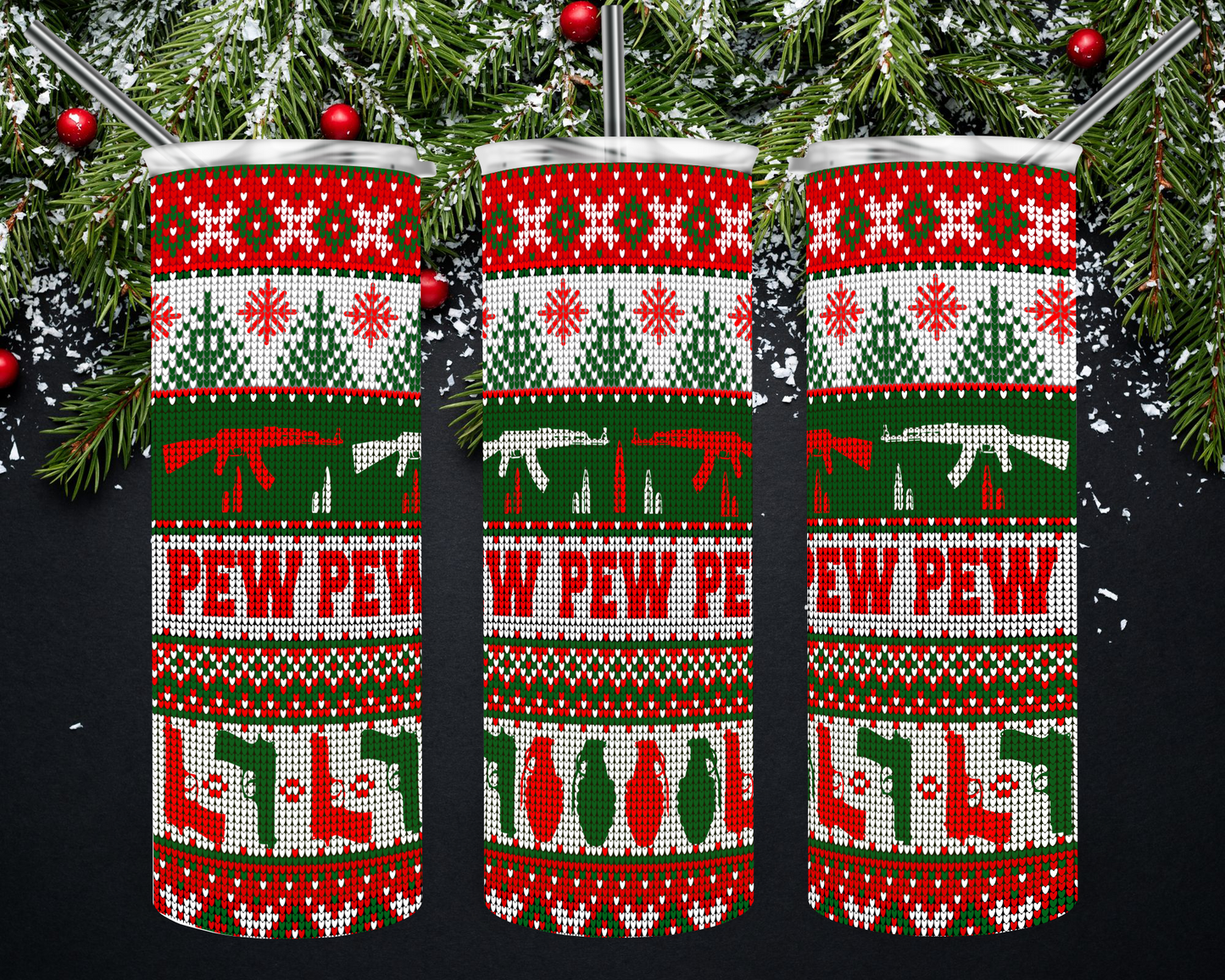 Ugly Christmas Sweater Pew Pew Tumbler