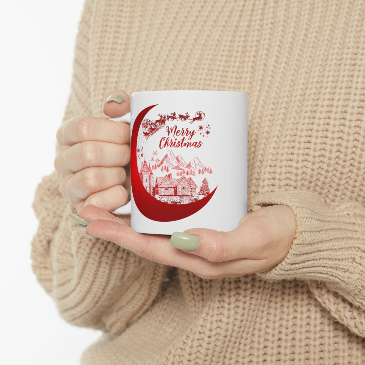 Red Merry Christmas with Santa's Sleigh Ceramic Mug