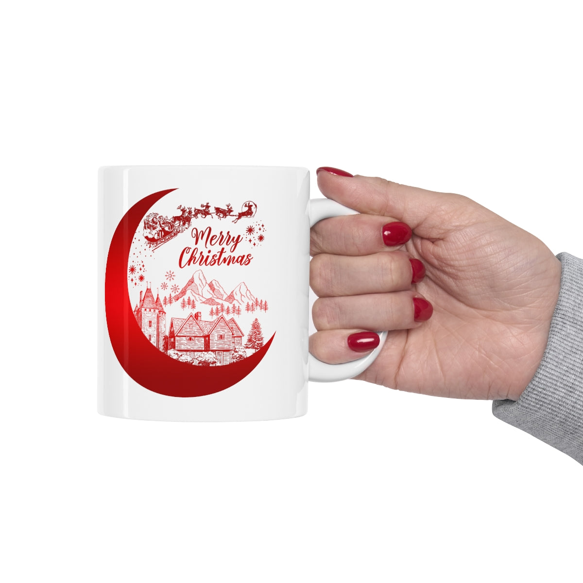 Red Merry Christmas with Santa's Sleigh Ceramic Mug