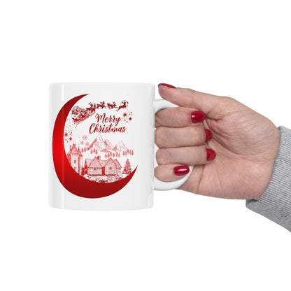 Red Merry Christmas with Santa's Sleigh Ceramic Mug