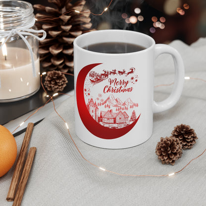 Red Merry Christmas with Santa's Sleigh Ceramic Mug